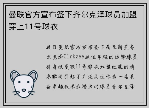 曼联官方宣布签下齐尔克泽球员加盟穿上11号球衣 曼联官方宣布签下齐尔克泽球员加盟穿上11号球衣