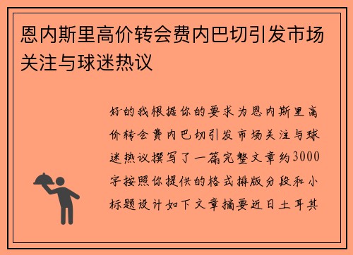 恩内斯里高价转会费内巴切引发市场关注与球迷热议